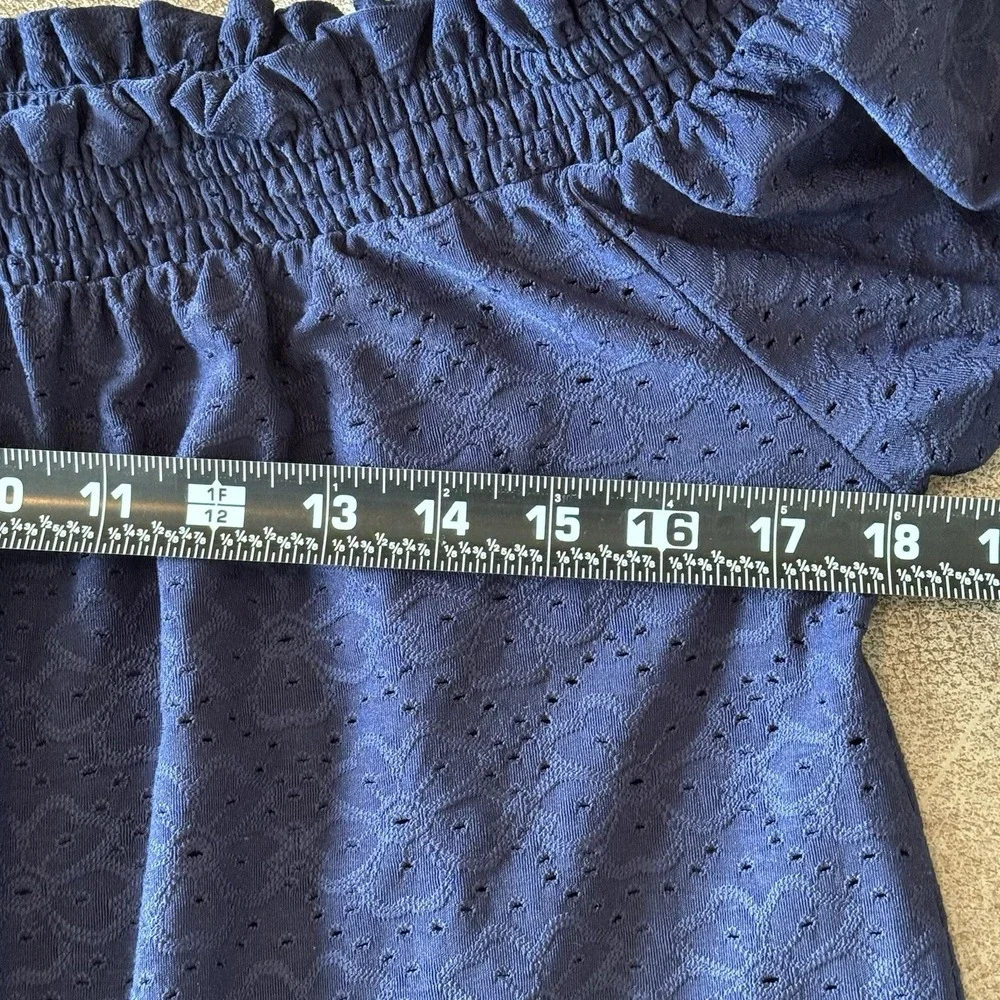 Michael Kors Off Shoulder Eyelet Smocked Navy Peasant Blouse Women's Small